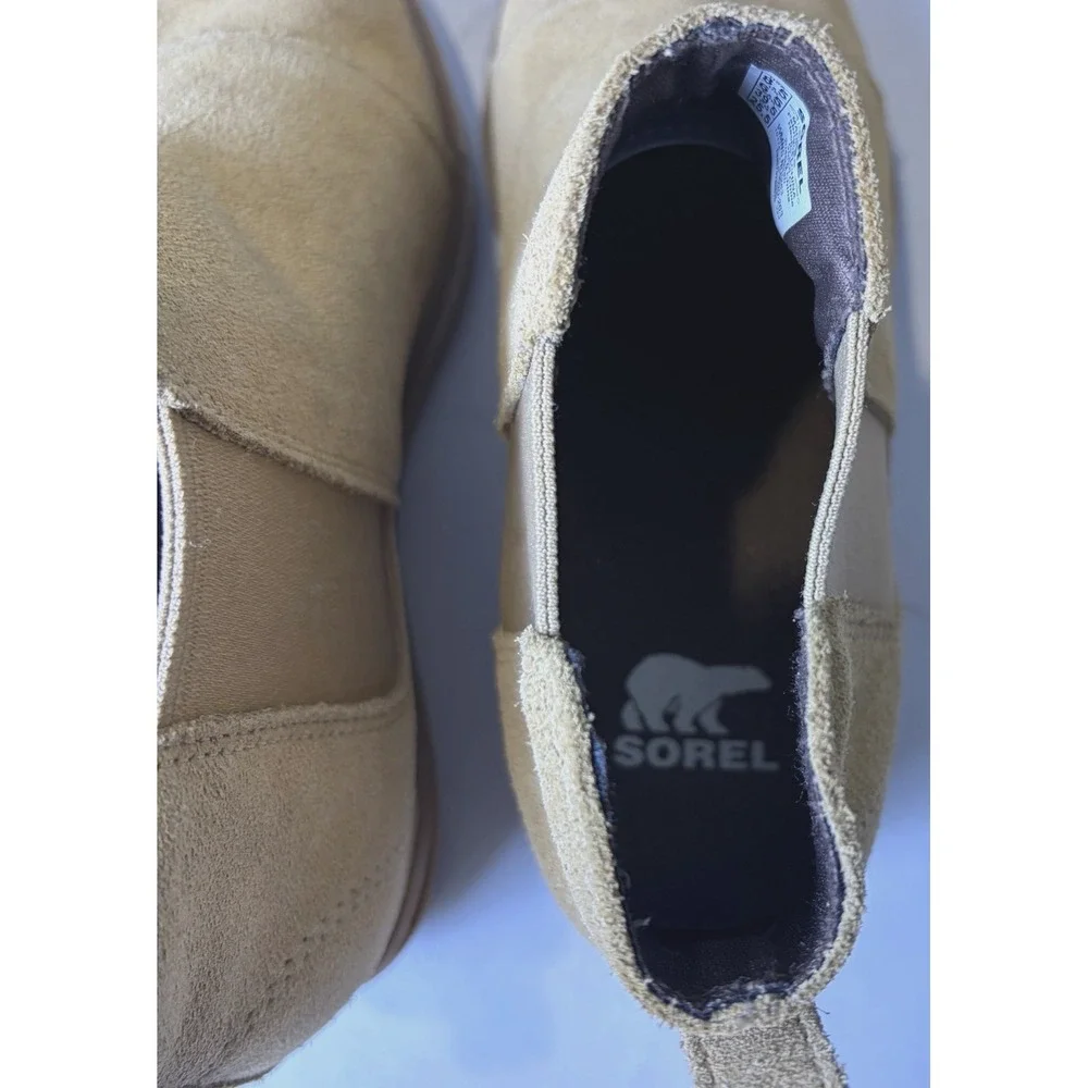 Sorel woman's Evie II Chelsea Size 8.5 Caribou Buff Gum Leather Waterproof Suede